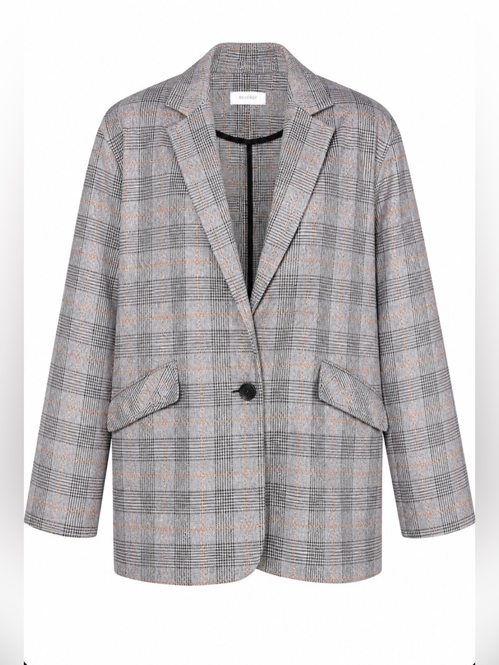 Light Gray Plaid Single-Button Blazer Jacket by Reverof. Sz M/L oversized
